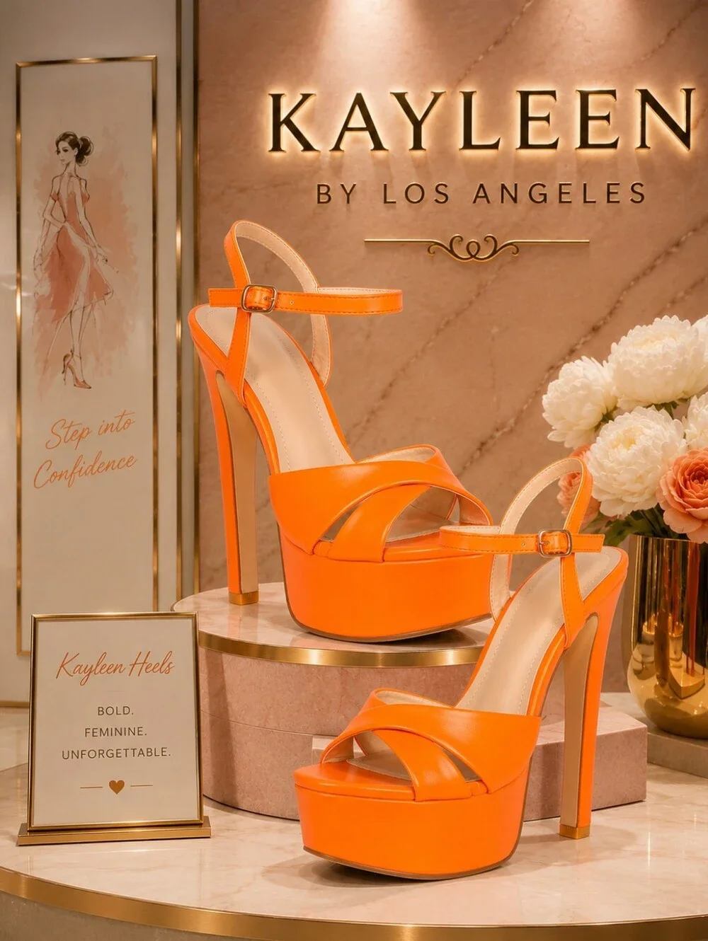 Orange Platform Ankle-Strap Sandals
